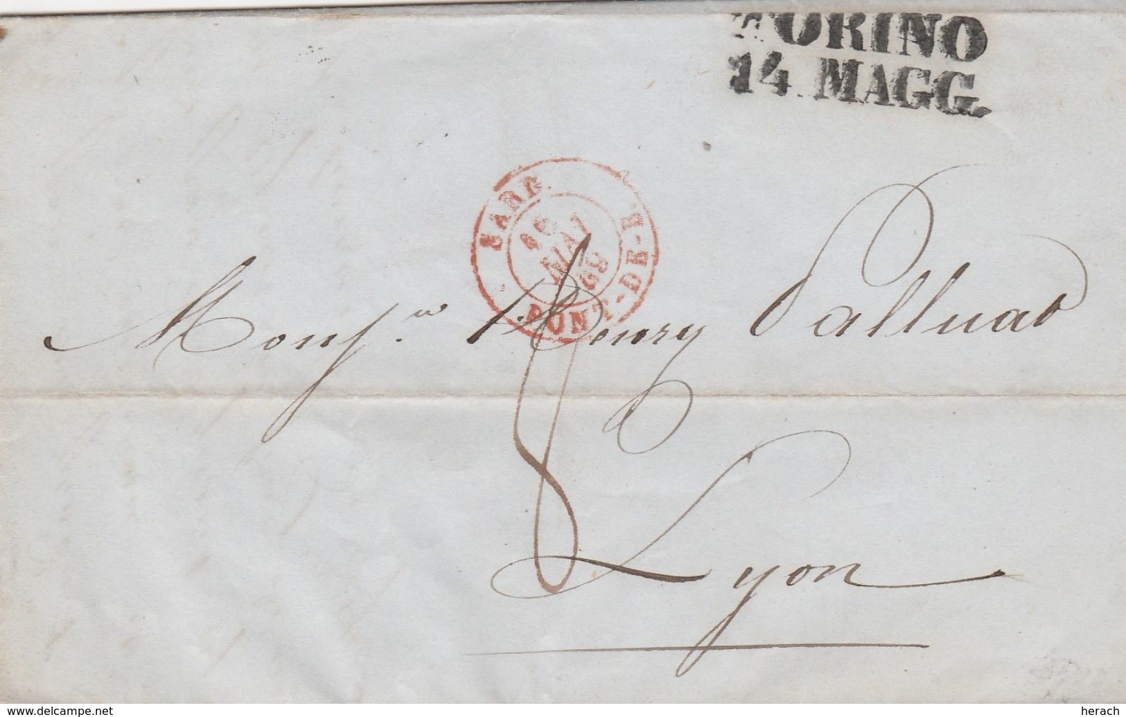 Cachet D'entrée SARD/PONT-D-B Sur Lettre De Torino 1849 - Entry Postmarks