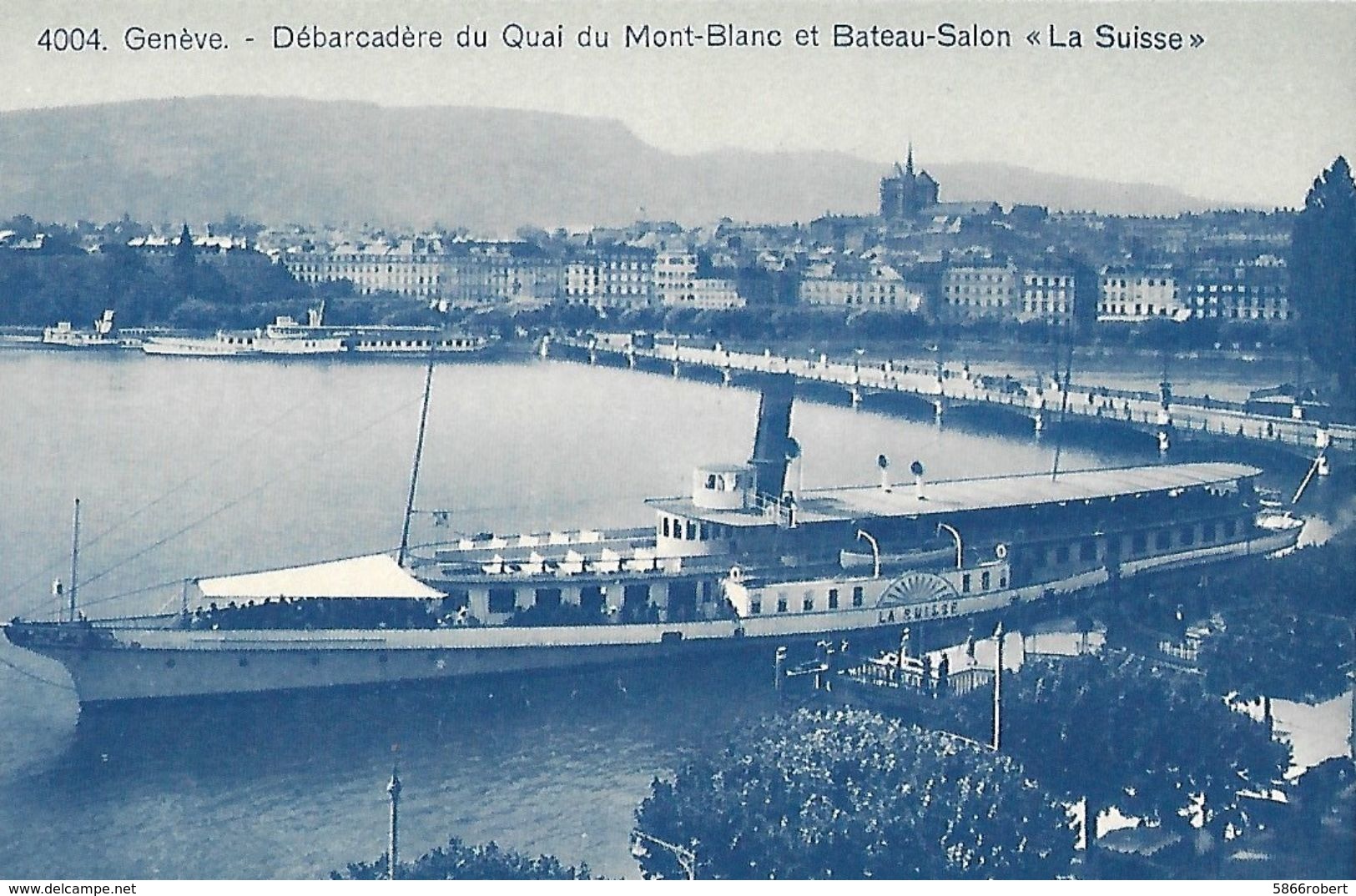 CARTE POSTALE ORIGINALE ANCIENNE : GENEVE LE DEBARCADERE QUAI DU MONT BLANC BATEAU SALON VAPEUR  " LA SUISSE " - Ferries