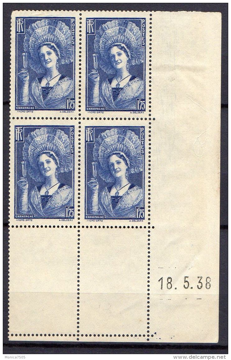 FRANCE ( POSTE ) : Y&amp;T  N° 388 " COIN  DATE " DU  18/05/1938  TIMBRES  NEUFS  SANS  GOMME, A  VOIR . - 1930-1939