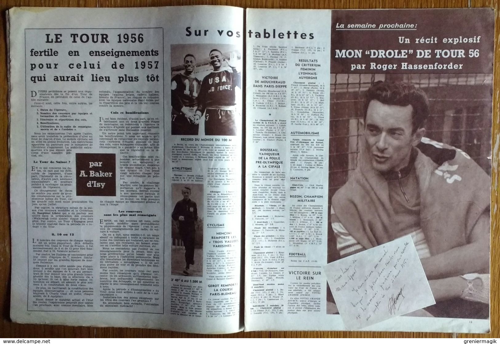 Miroir Sprint 531 06/08/1956 Jazy - 24H Du Mans - Cyclisme Hassendorfer Geminiani - Football - Athlétisme/Alsace/Pellos - Sport