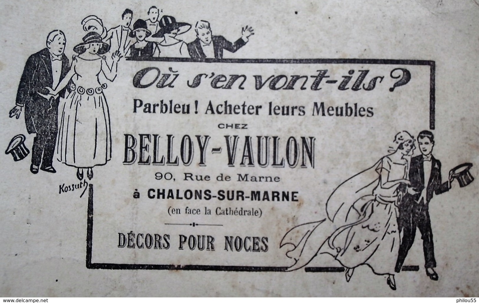 Menu Publicitaire 51 CHALONS SUR MARNE 1927 par Kossuth