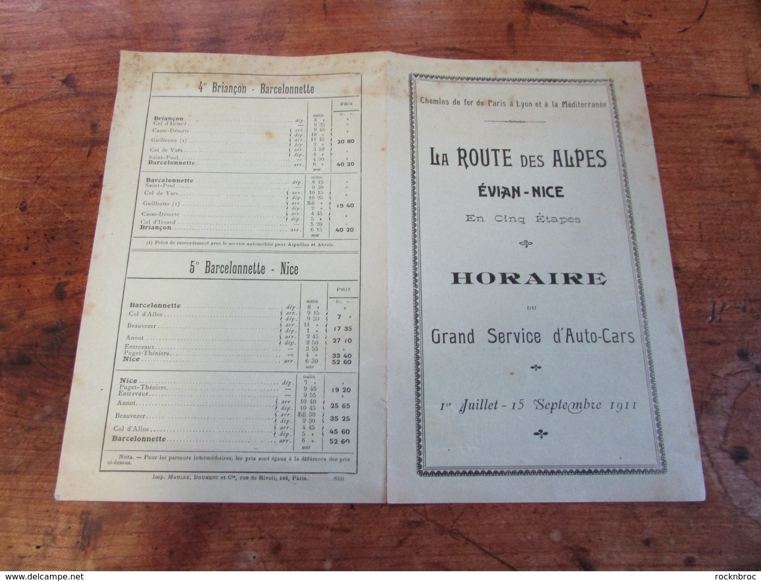 La Route Des Alpes Evian-Nice - Horaire Du Grand Service D'Auto-Cars - PLM - 1911 - Europe