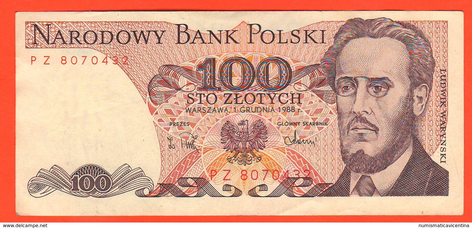 Polonia Polska Poland 100 Zloty 1988 Ludwik Warynski PROLETARYAT - Polonia