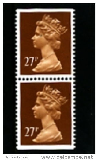 GREAT BRITAIN - 1988  MACHIN  27p. PCP  PAIR IMPERF. TOP & BOTTOM  MINT NH  SG X973 - Machins