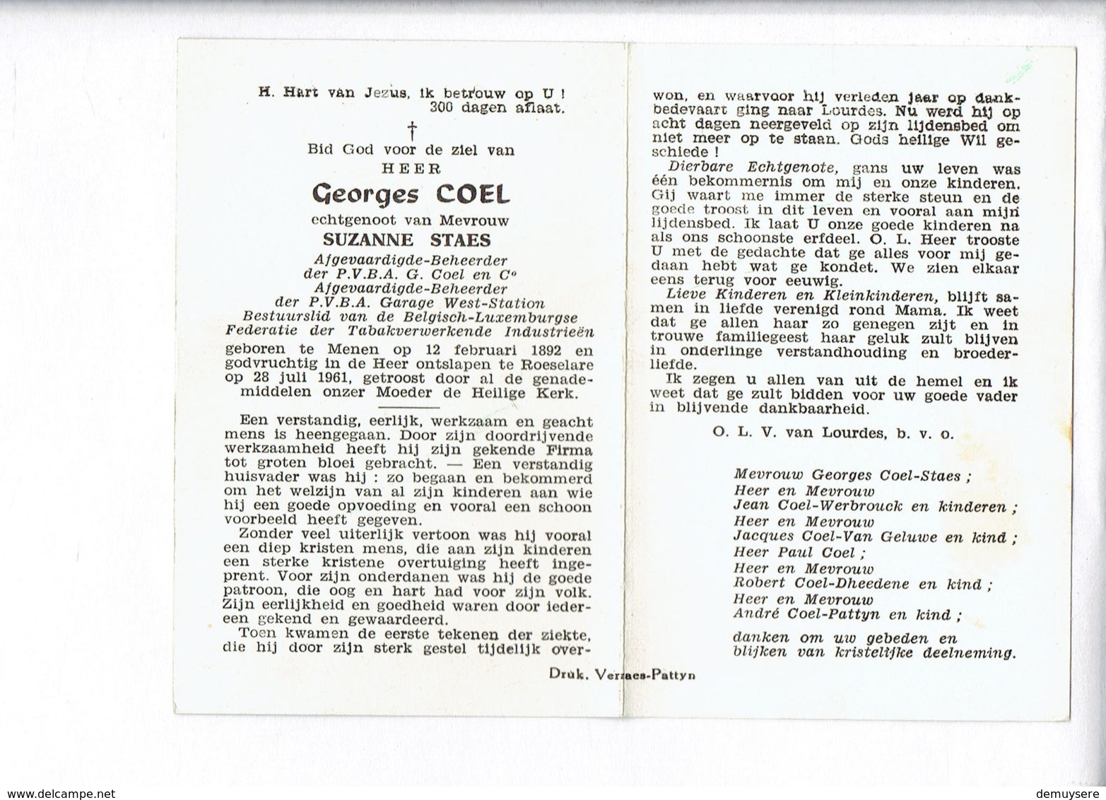 Dp 3312 - GEROGES COEL - MENEN 1892 + ROESELARE 1961 - AFGEVAARDIGDE BEHEERDER - Images Religieuses