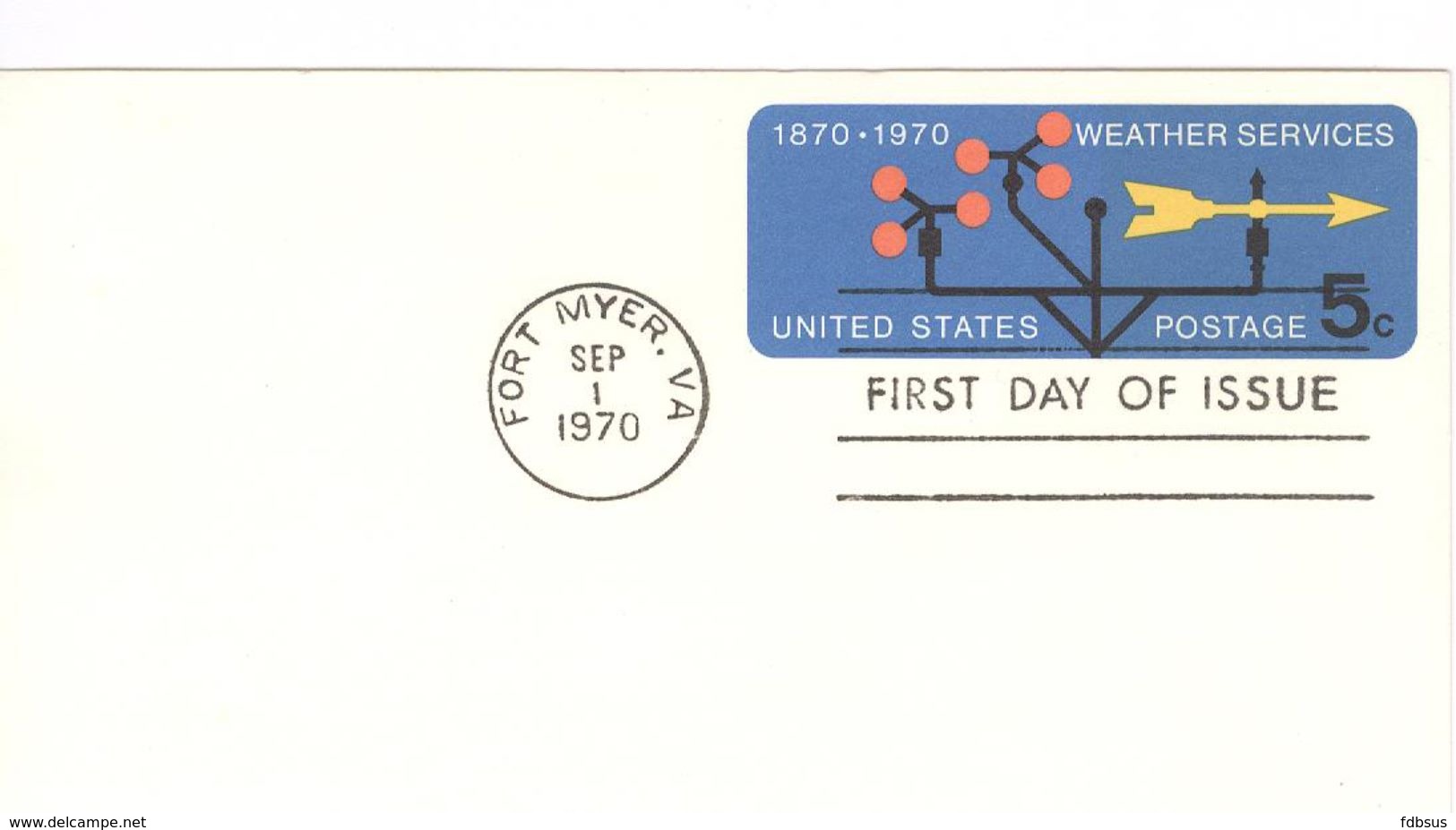 SEP I 1970 FORT MYER ON FDC 1870-1970 WEATHER SERVICES 5c POSTCARD - 1961-80