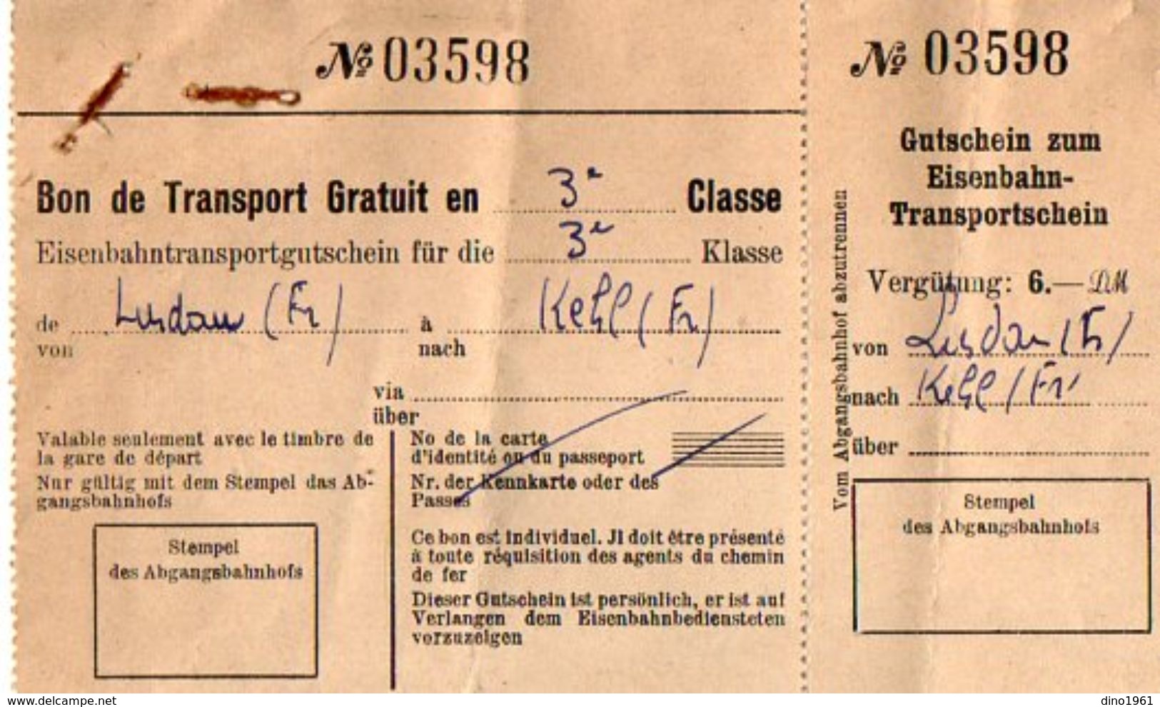 VP11.930 - MILITARIA -1950 - Autriche - Bon De Transport Par Chemin De Fer Caporal LAVEDRIME - Autres & Non Classés