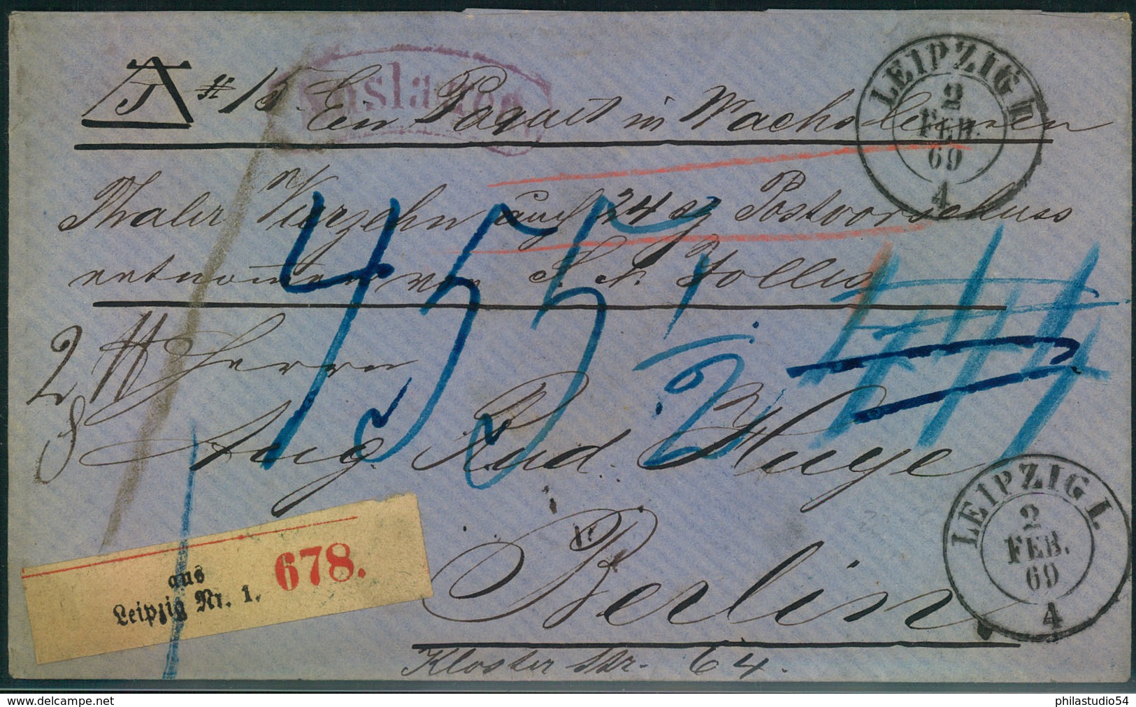 1869, Dekorative Paketbegleitung Mit Postvorschuss Ab LEIPZIG Nach Berlin - Sachsen