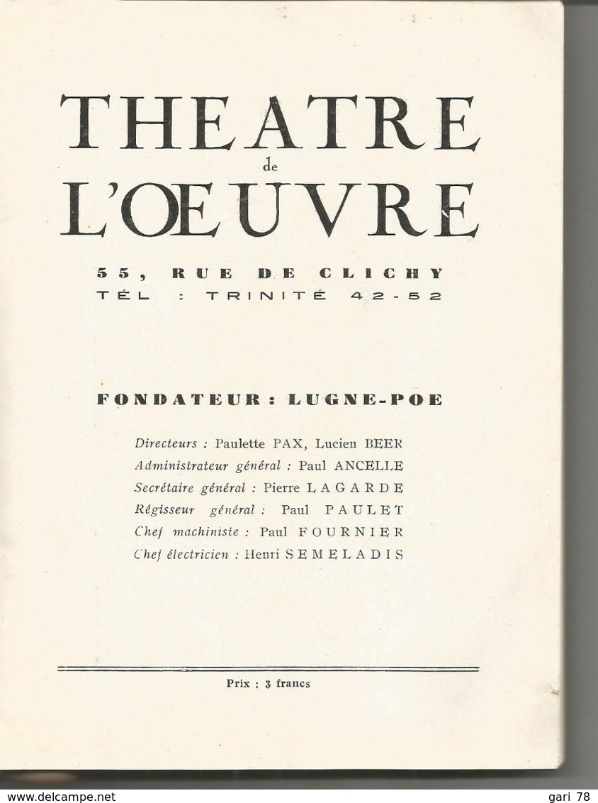 Programme De L'OEUVRE - 43e Année - Pièce LES VACHES MAIGRES - Saison 1935-1936 - Programs