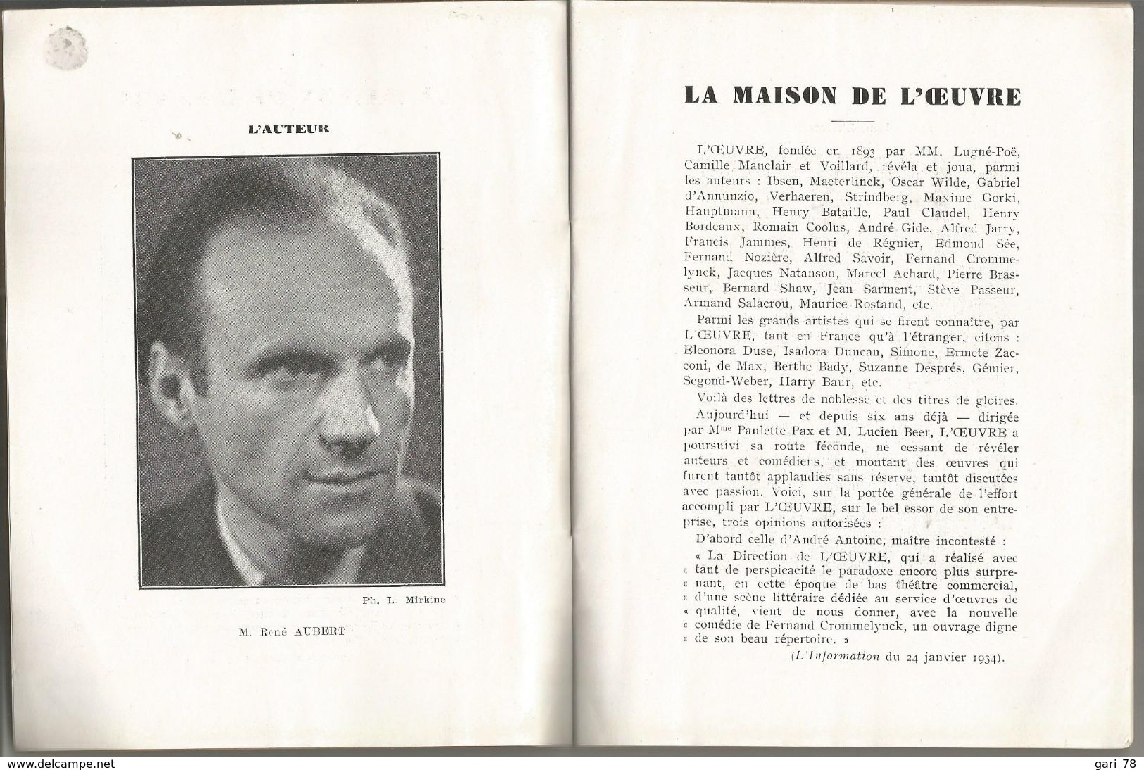 Programme De L'OEUVRE - 43e Année - Pièce LES VACHES MAIGRES - Saison 1935-1936 - Programme