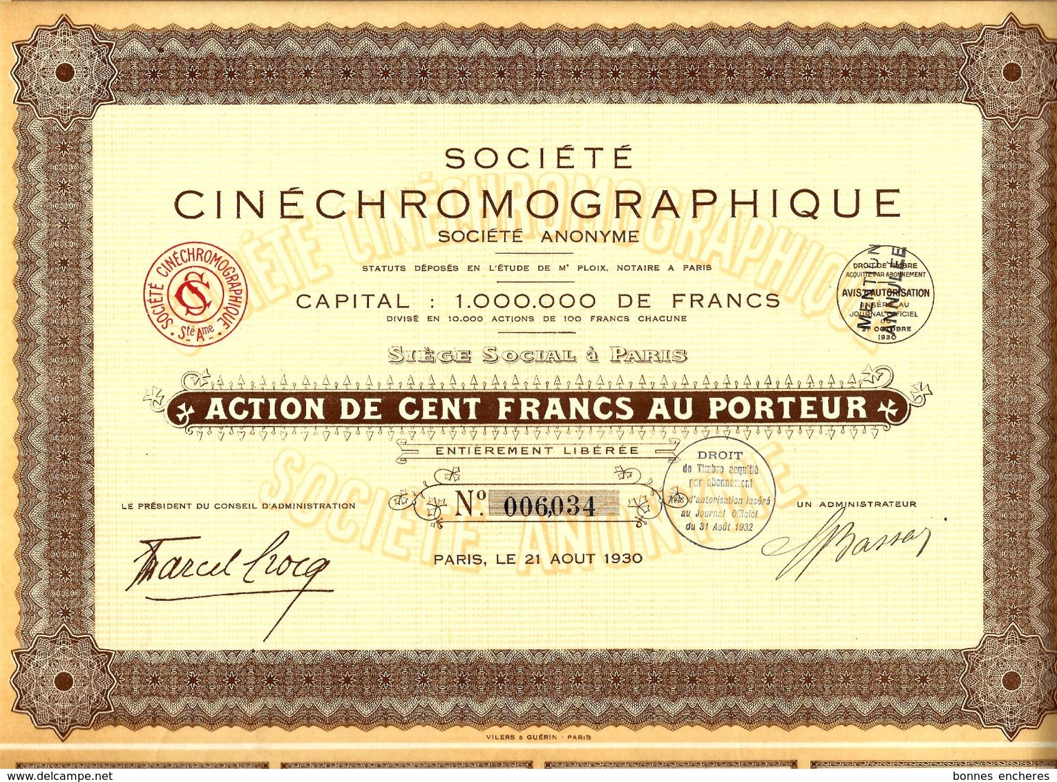 SOCIETE CINECHROMOGRAPHIQUE PARIS 1930 B.E.VOIR SCANS - Cinéma & Théatre