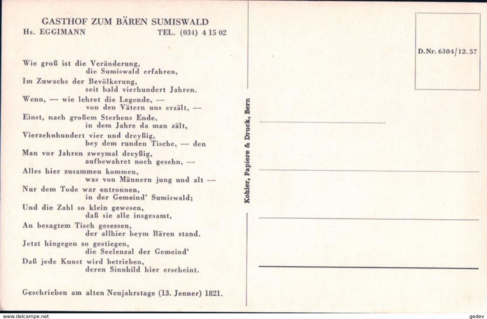 Sumiswald, Gasthof Zum Bären, Intérieur, Hs Eggimann  (6304) - Sumiswald