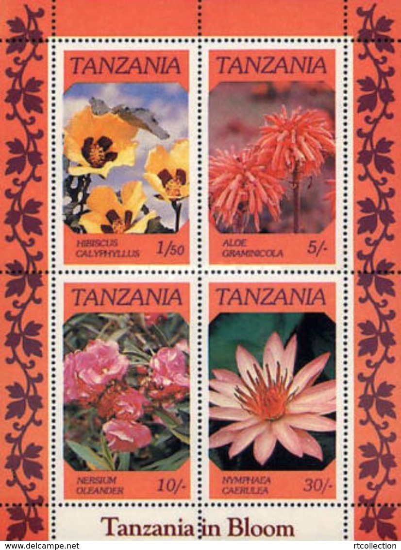 Tanzania 1986 M/S Bloom Plants Flowers Flora Nature Flower Plant Nersium Oleander Nymphaea Caerulea Stamps MNH - Tanzania (1964-...)