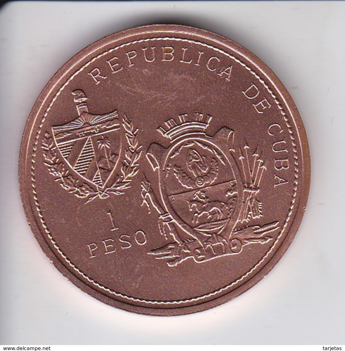 MONEDA DE CUBA DE 1 PESO DEL 478 ANIVERSARIO DE LA FUNDACION DE SANTIAGO DE CUBA - XACOBEO - CARACOLA - Cuba