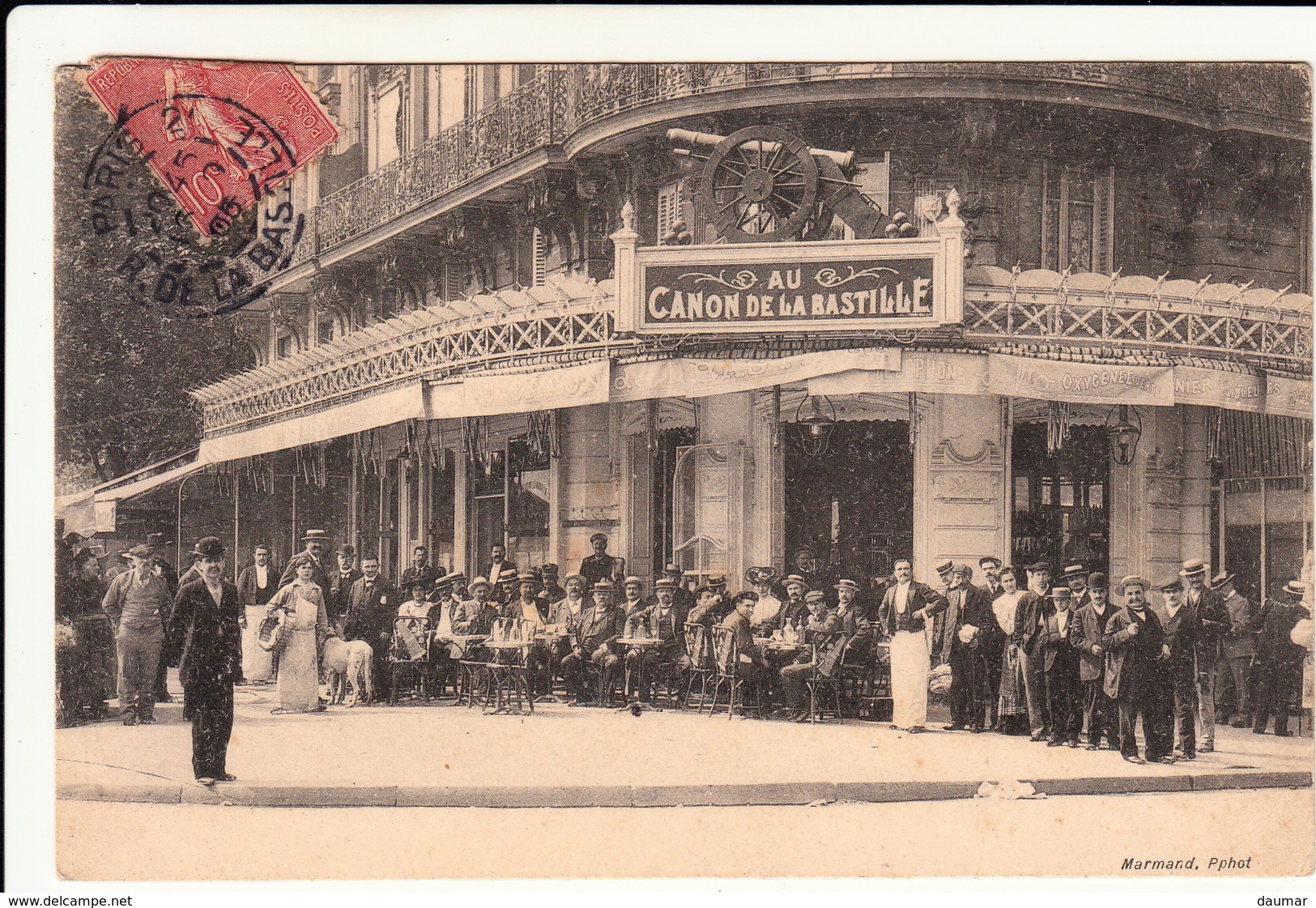 AU CANON DE LA BASTILLE !!!  Paris ,Scène Trés Animée 1905 - Cafés