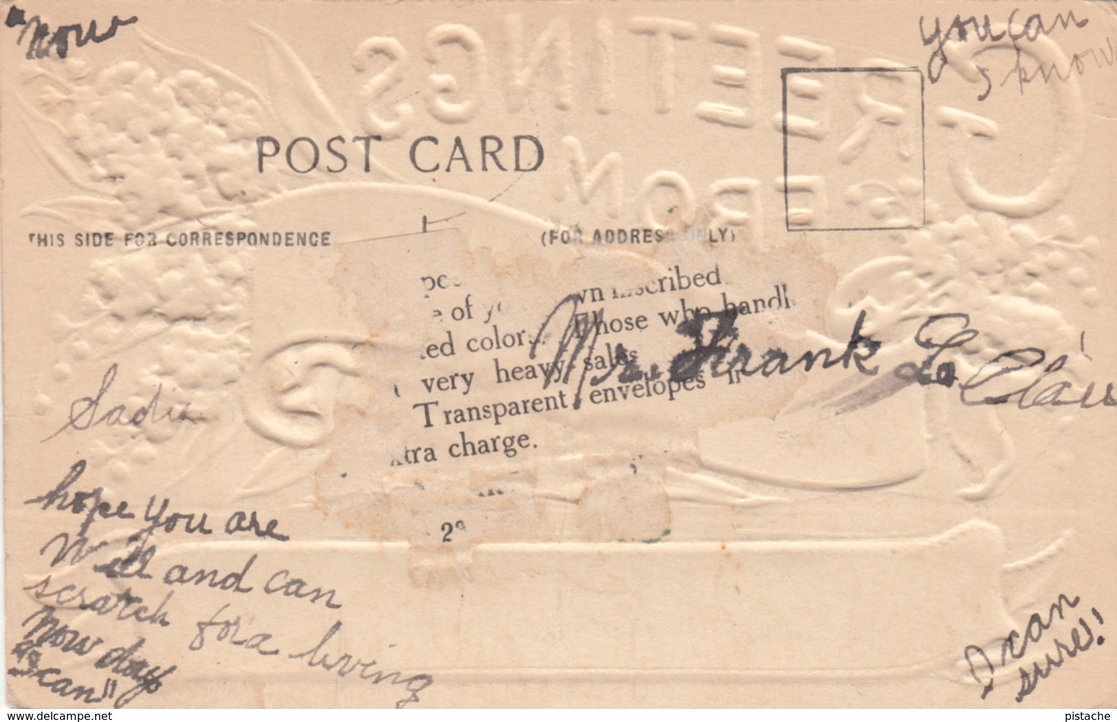 Old Embossed Greetings Postcard From Derby Line Vermont VT - Brilliants - 2 Scans - Other & Unclassified