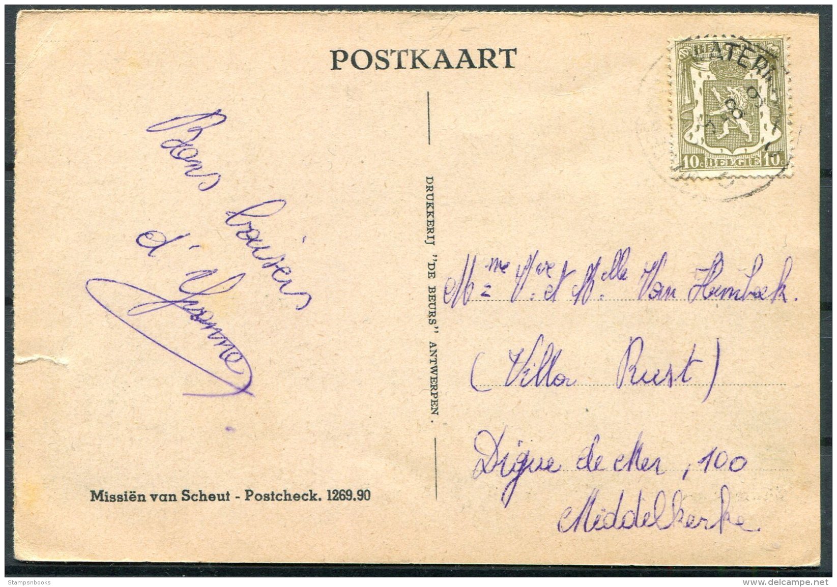 1948 Belgium Postcard. China Mongolia Mission - Covers & Documents