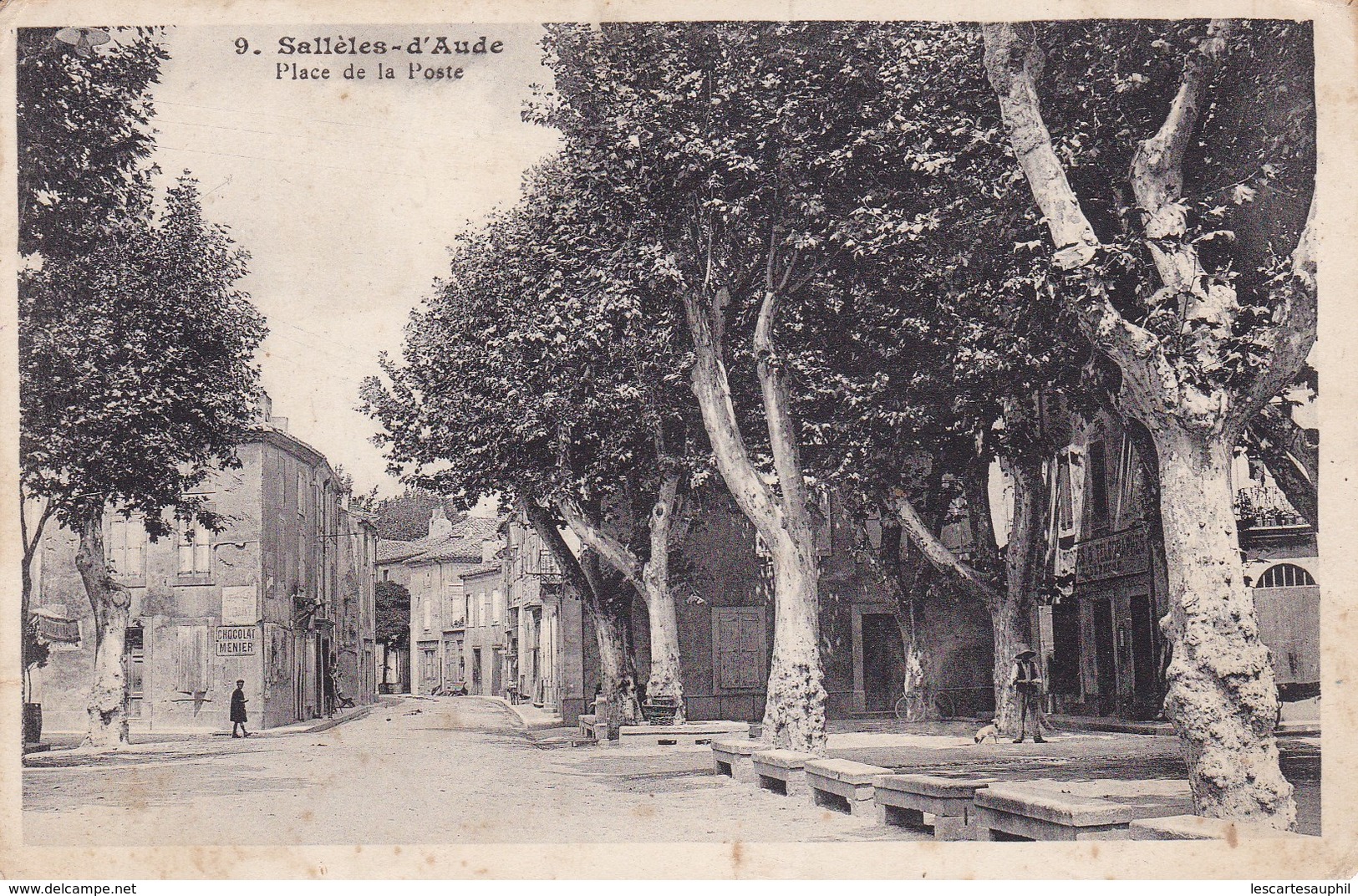 Salleles D Aude Place De La Poste Animée Pub Chocolat Meunier Ed Paleau 1915 - Autres & Non Classés