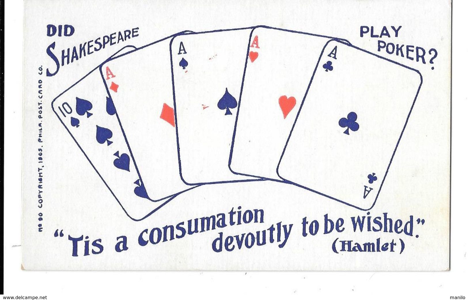 JEU DE CARTE - DID SHAKESPEARE PLAY POKER ? - SHAKESPEARE JOUAIT-IL AU POKER ? (HAMLET) Dos Simple 1905 - Cartes à Jouer