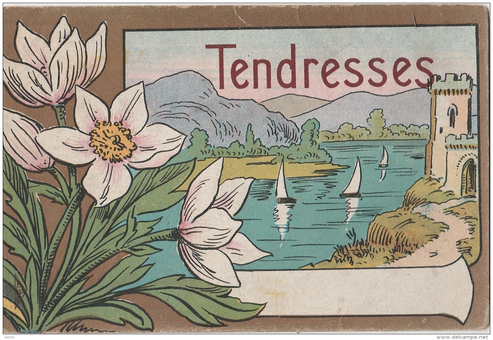 FANTAISIE - Tendresses - Fort - Château - Lac - Voiliers - Anémones - Dessin Style Art Nouveau - Altri & Non Classificati