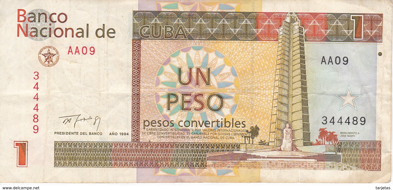 BILLETE DE CUBA DE 1 PESO CONVERTIBLE DEL AÑO 1994  (BANKNOTE) - Cuba