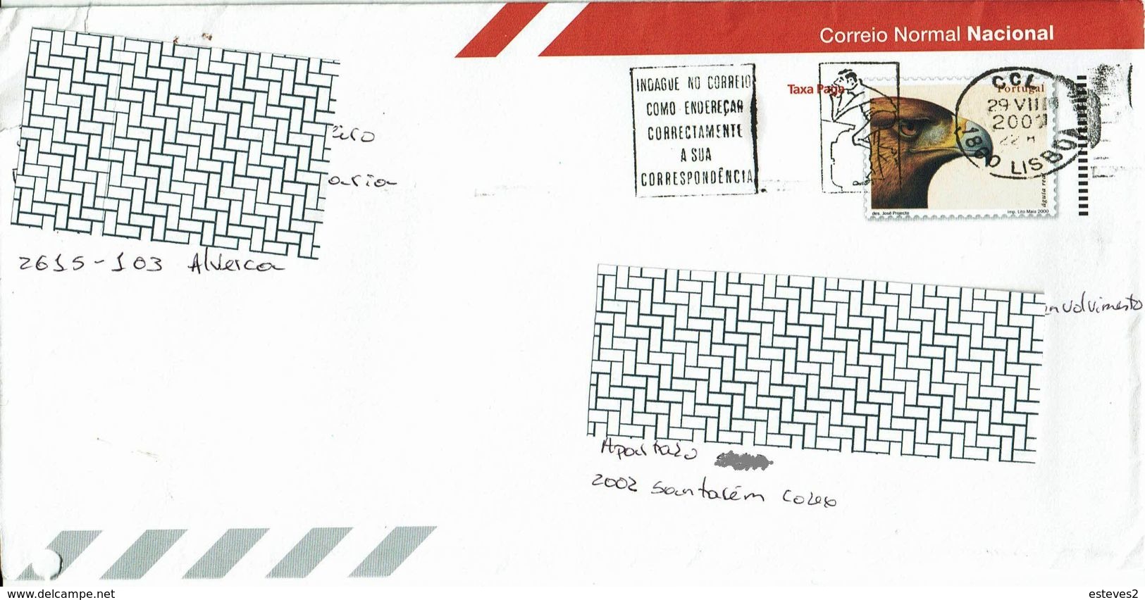 Portugal , 2000 , Stationery Envelope , Used , Small Hole In The Lower Left Corner , Eagle - Postal Stationery