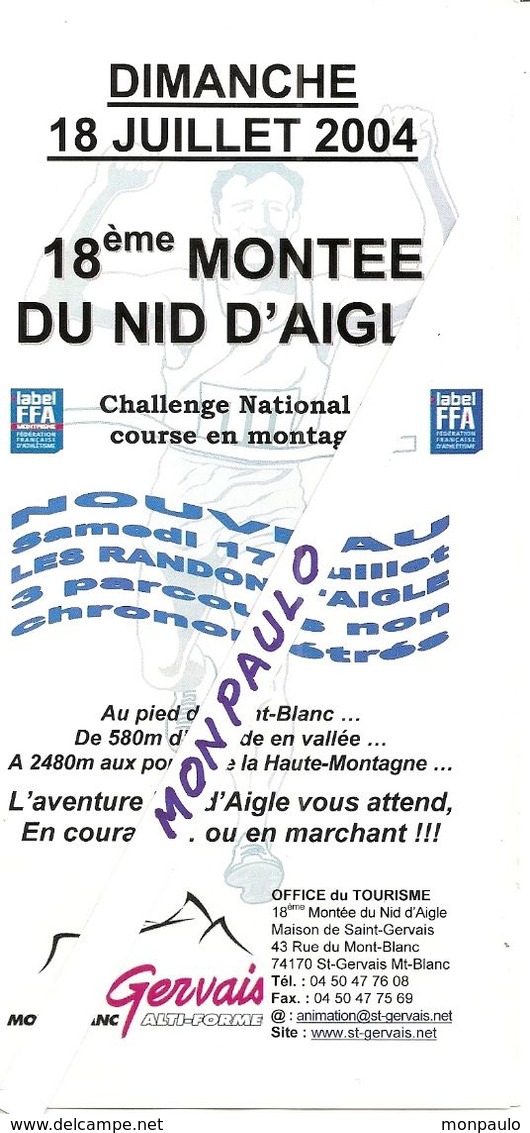 Sports. Athlétisme. Course En Montagne. Fiche D'inscription 18è Montée Du Nid D'Aigle  (2004) (St. Gervais-Mt-Blanc) - Athlétisme