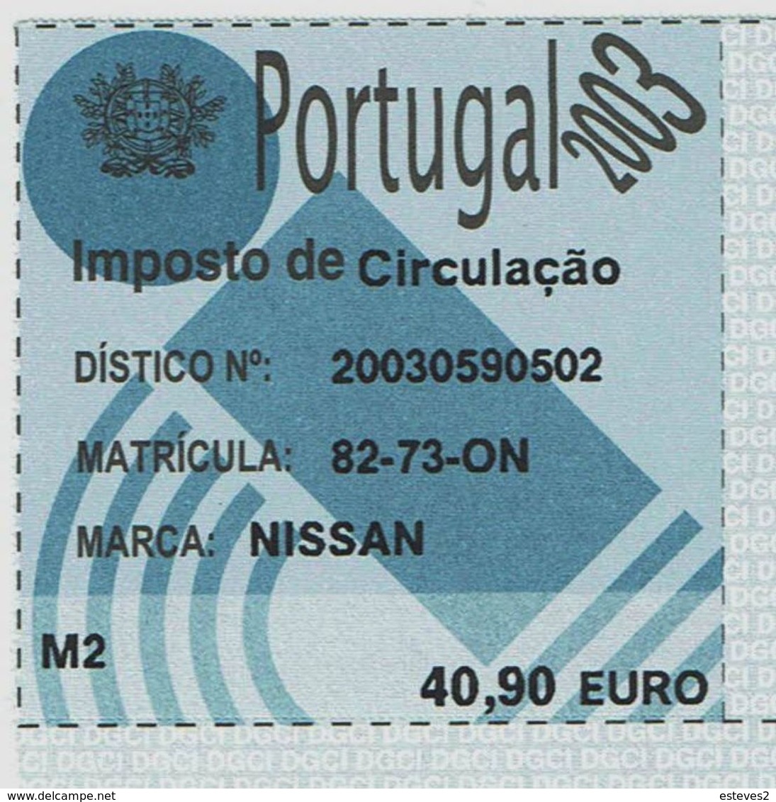 Portugal , 2003 , Car Revenue Stamp , 40,90 € Tax - Unused Stamps