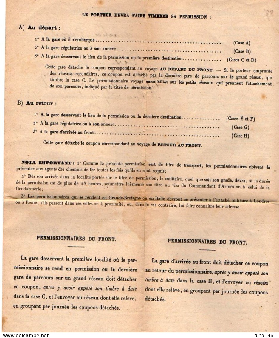 VP11.941 - MILITARIA - Guerre 14 - 18 - Permission Pour Le Soldat De 2 ème CL RANGHEARD - ARLANC X SAINT ALYRE - Documents