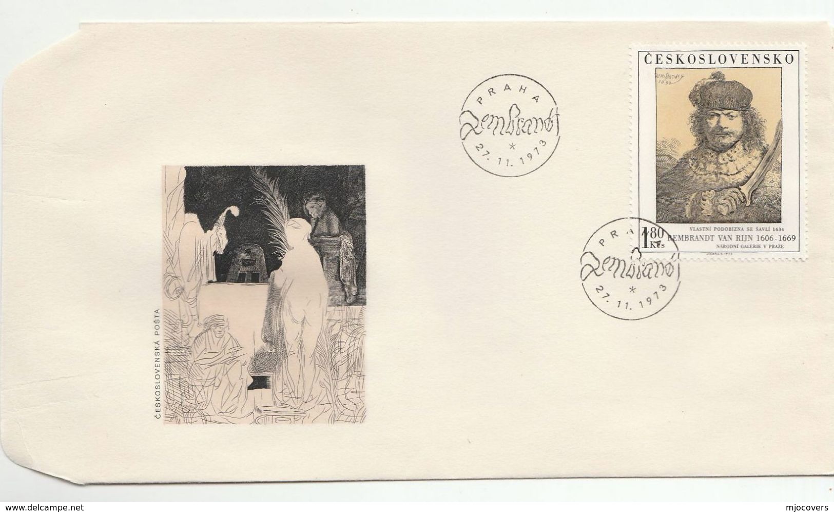 1973 CZECHOSLOVAKIA FDC Art REMBRANDT Stamps Cover - FDC