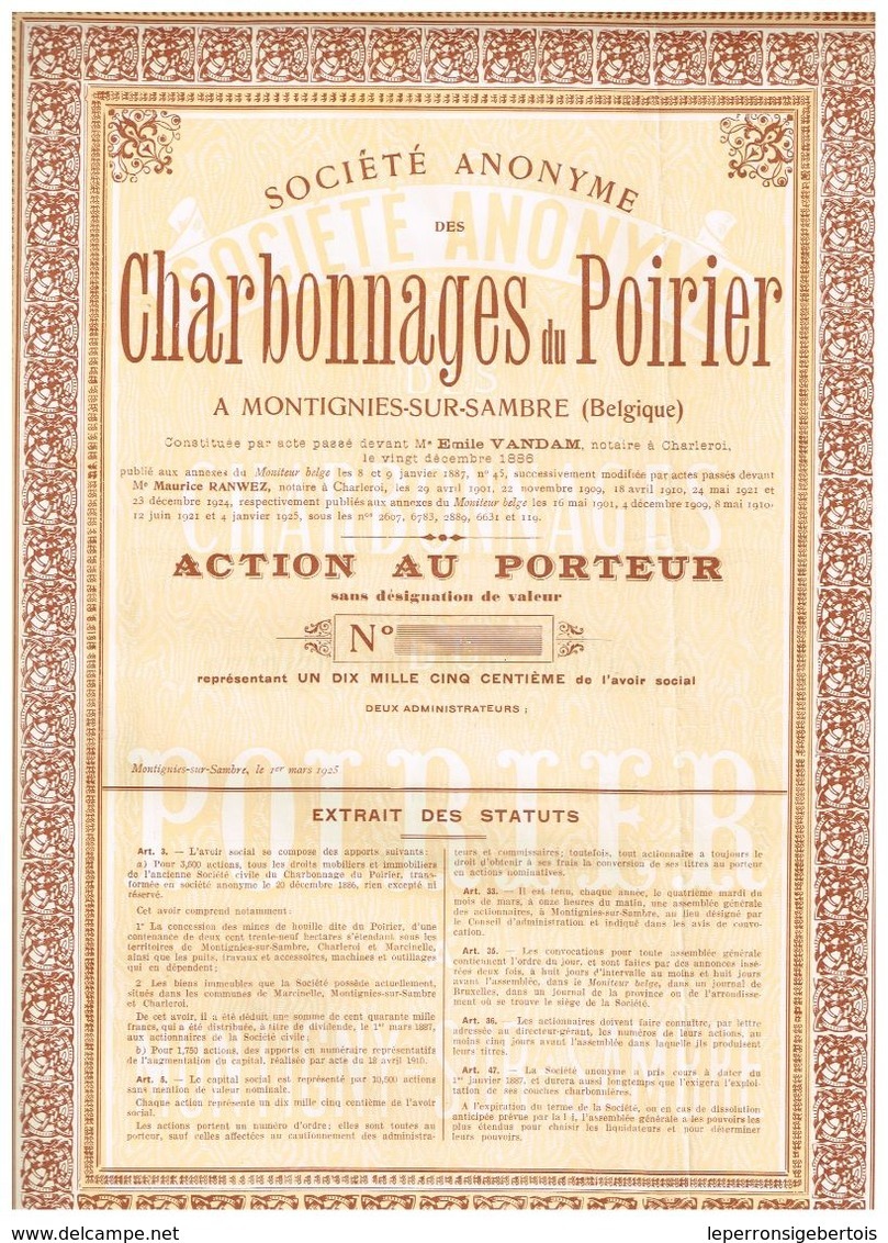 Action Uncirculed - Sté Anonyme Des Charbonnages Du Poirier - Titre De 1925 - Bergbau