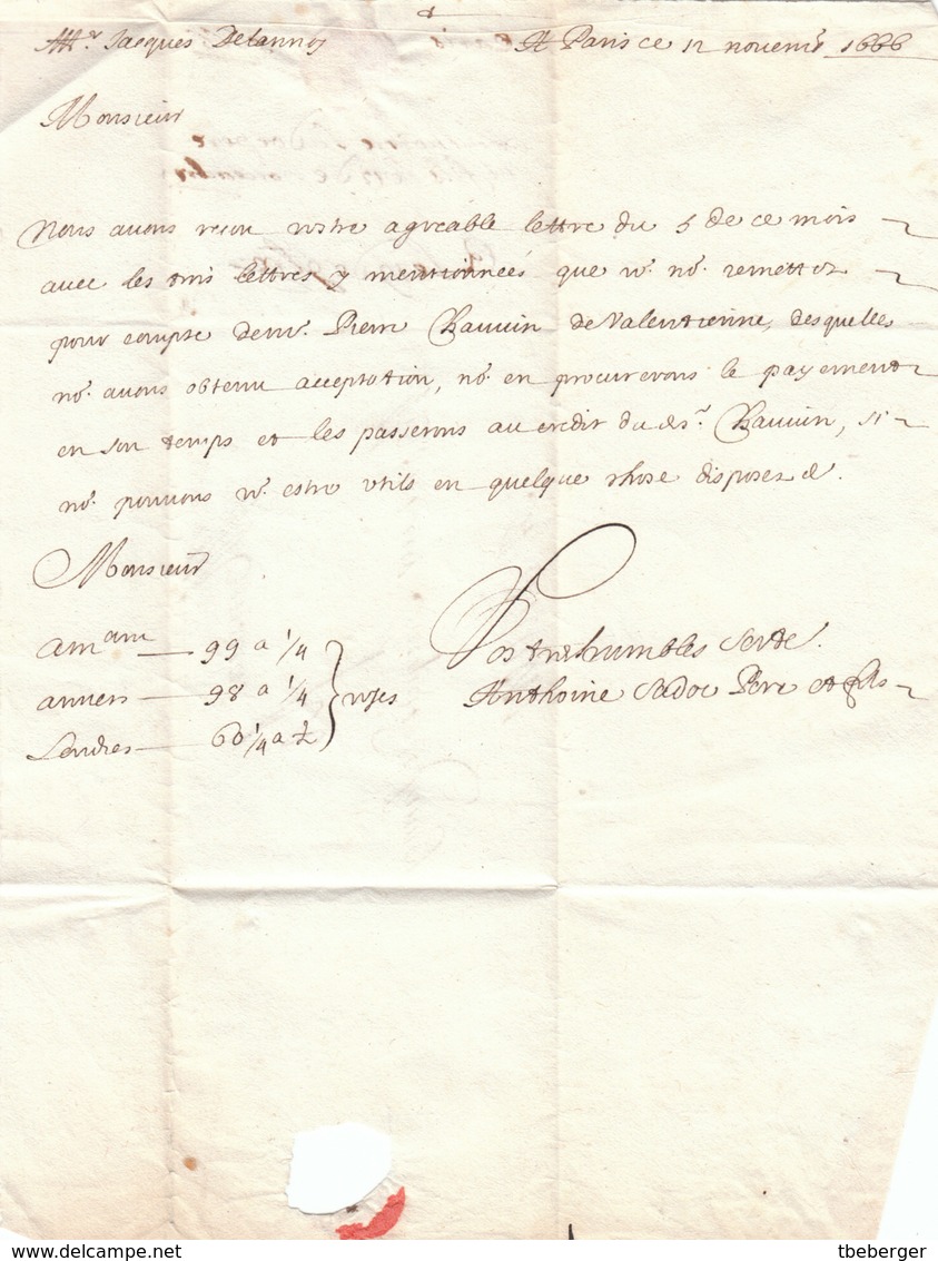 France Spanish Netherlands Belgium 1666 Entire Letter Paris To Antwerp Anvers With Thurn & Taxis Mail (q121) - ....-1700: Précurseurs