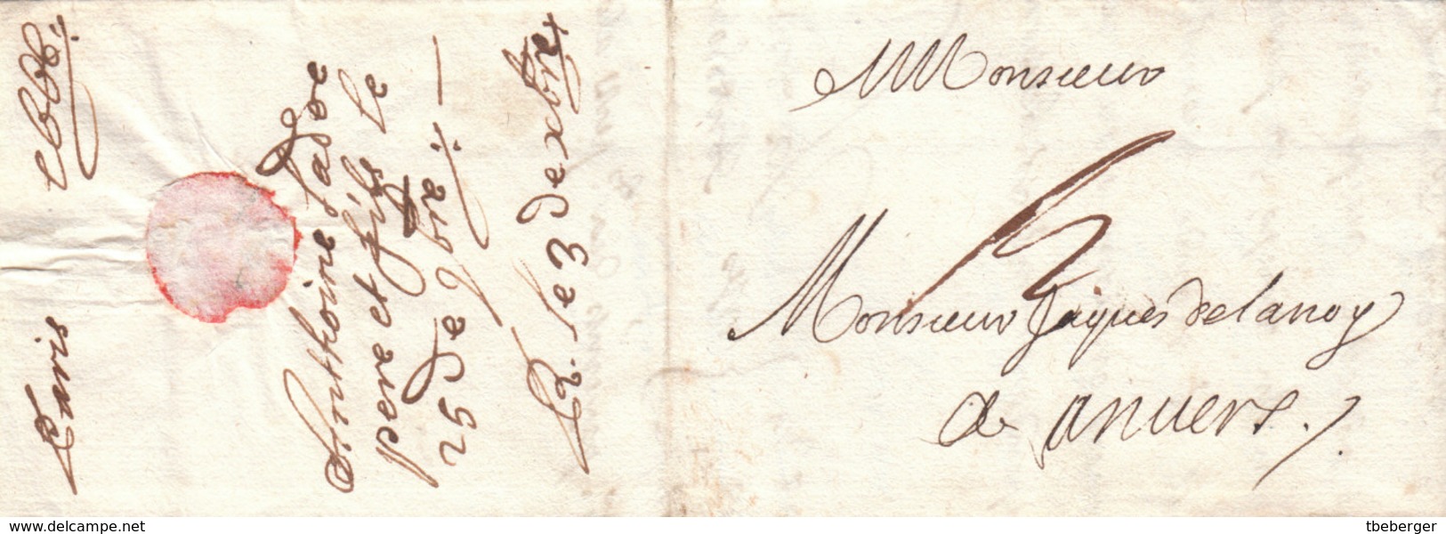 France Spanish Netherlands Belgium 1666 Entire Letter Paris To Antwerp Anvers With Thurn & Taxis Mail (q122) - ....-1700: Précurseurs