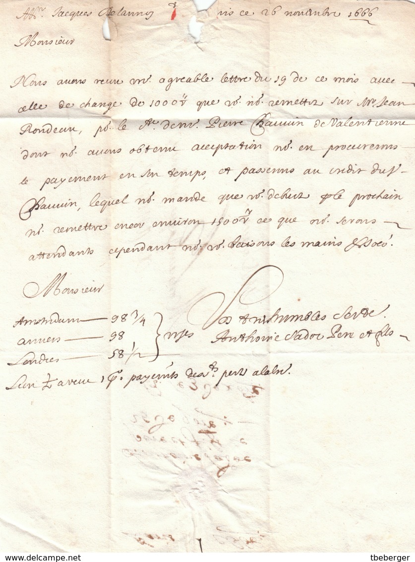 France Spanish Netherlands Belgium 1666 Entire Letter Paris To Antwerp Anvers With Thurn & Taxis Mail (q122) - ....-1700: Précurseurs