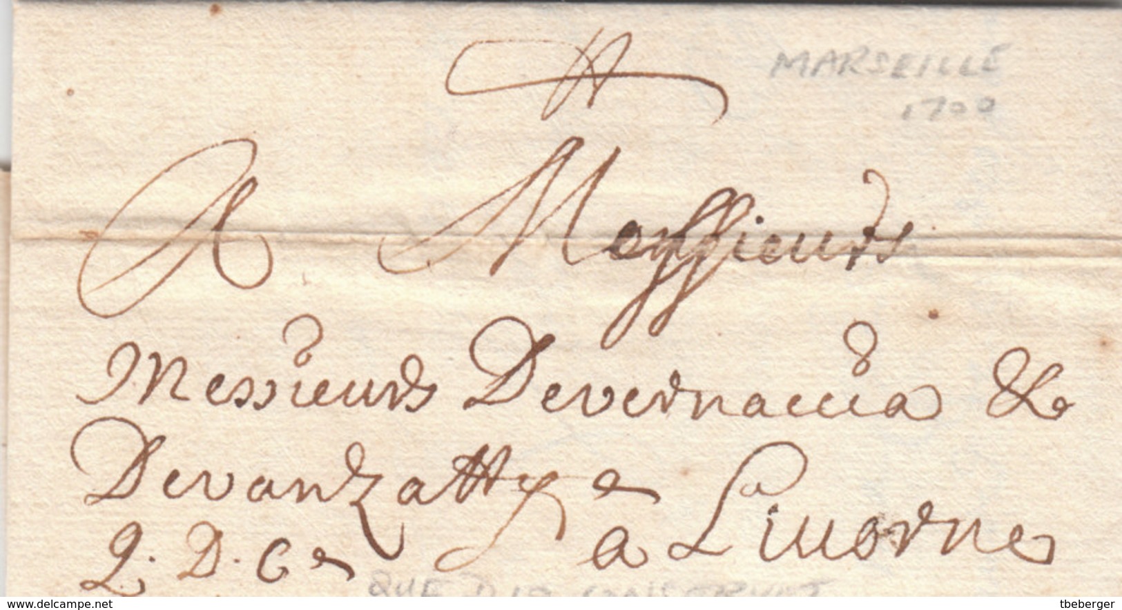 France Tuscany Toscana 1700 Entire Letter Marseille To Livorno (q124) - ....-1700: Précurseurs