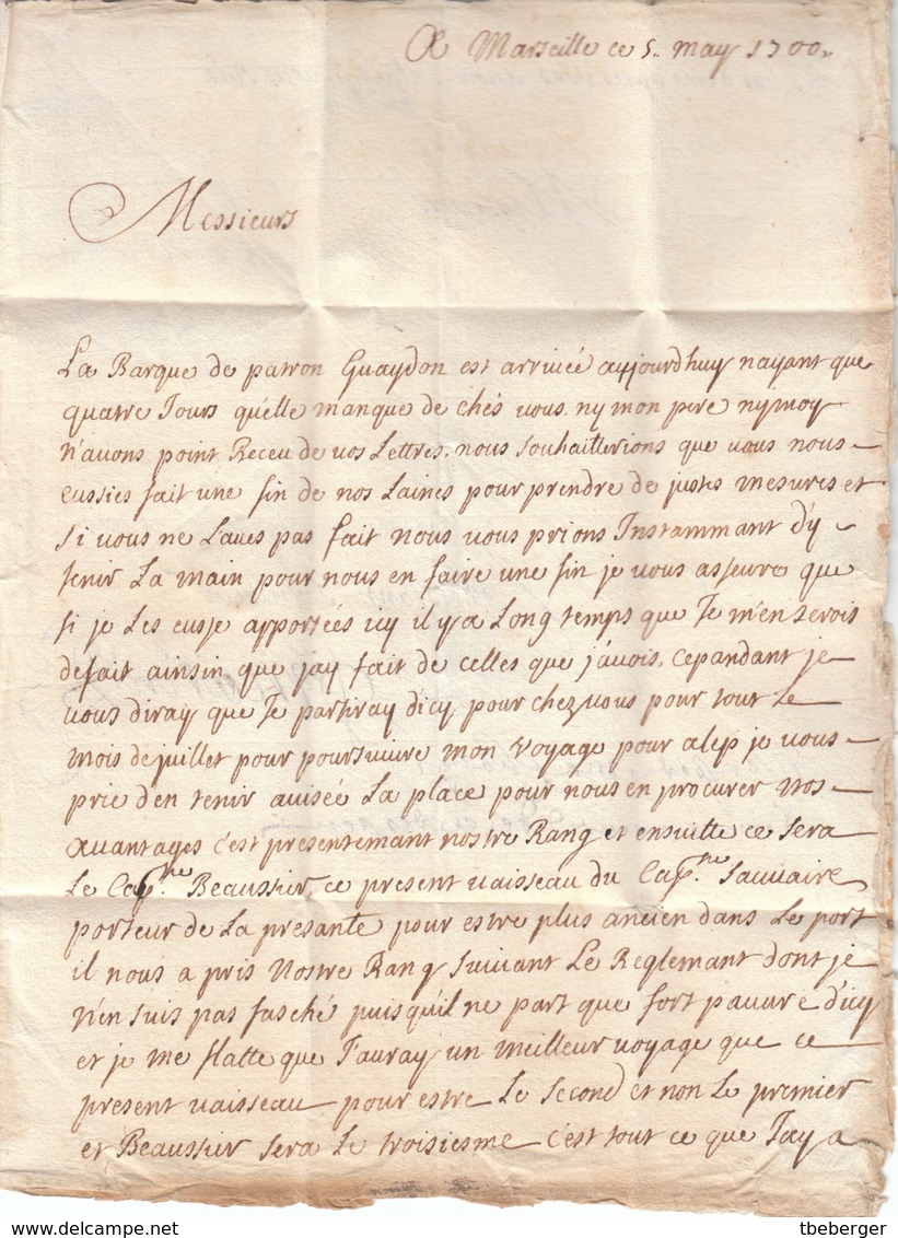 France Tuscany Toscana 1700 Entire Letter Marseille To Livorno (q124) - ....-1700: Précurseurs