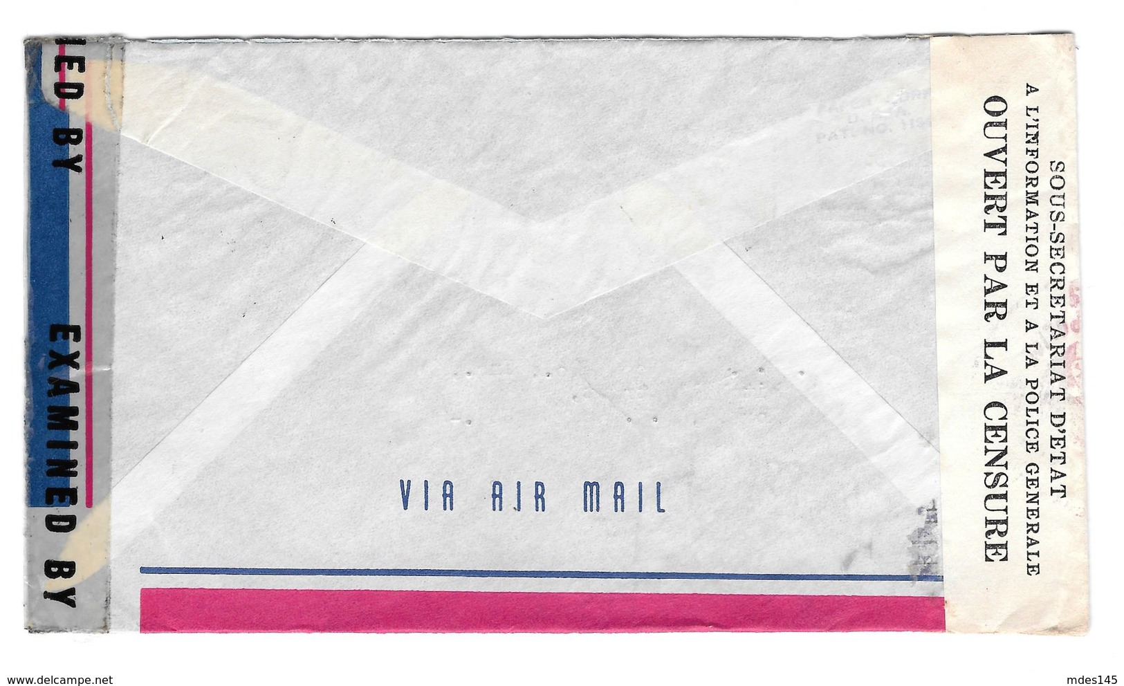 Haiti 1945 Double Censored Air Mail Cover Port Au Prince To US Sc RA4 Postal Tax Stamp 366 C26 - Haiti