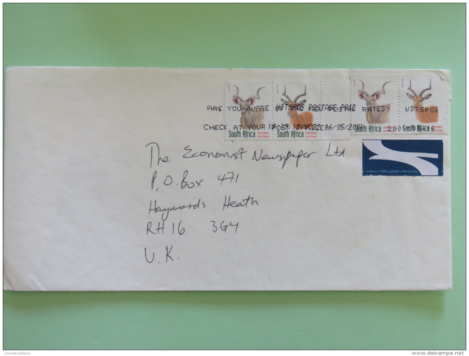 South Africa 2001 Cover To England - Animals Gazelle Kudu - Lettres & Documents