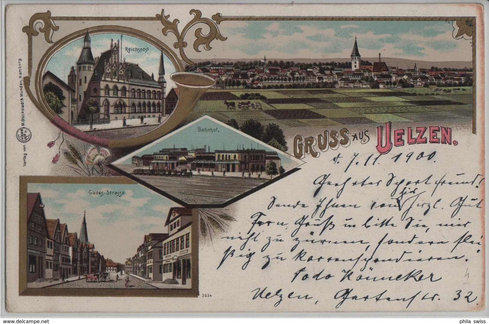 Gruss Aus Uelzen - Reichspost, Bahnhof, Gudes-Strasse - Lithographie, Litho - Uelzen