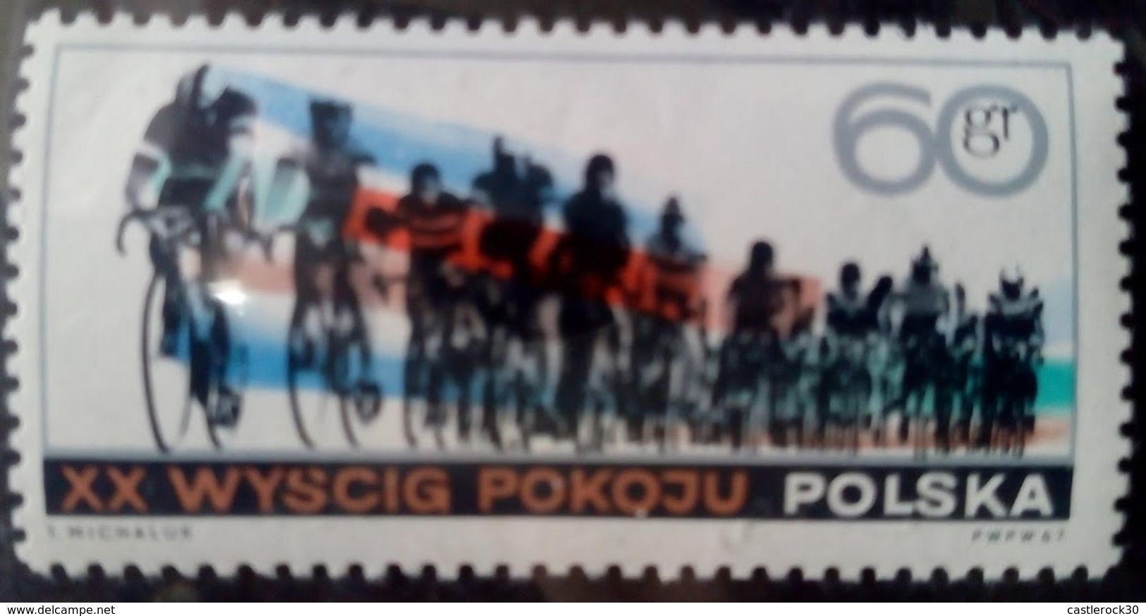 L) 1967 POLAND, BICYCLISTS, SCOTT A474, 60G MULTICOLORED, 20TH WARSAW-BERLIN-PRAGUE BICYCLE RACE, MNH - Unused Stamps