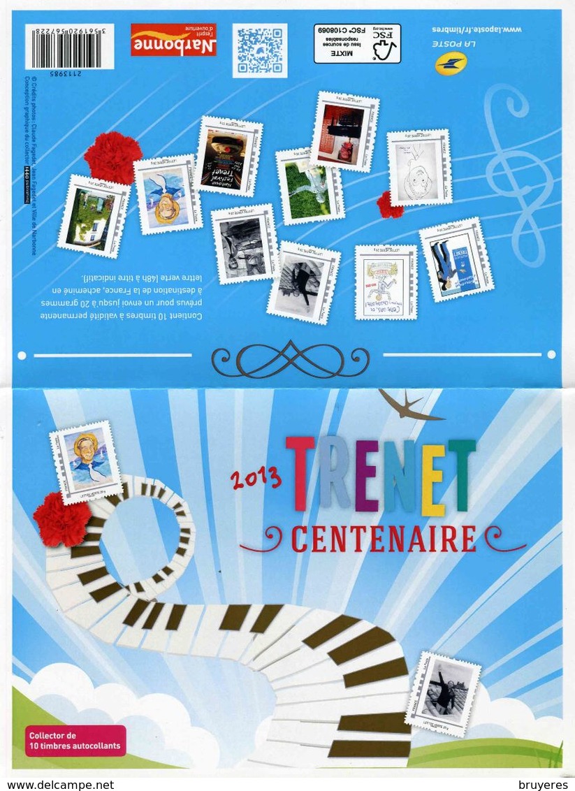 Collector 2013  "CHARLES TRENET - CENTENAIRE - Feuillet De 10 Timbres Autocollants Lettre Verte 20g" (sous Blister) - Collectors