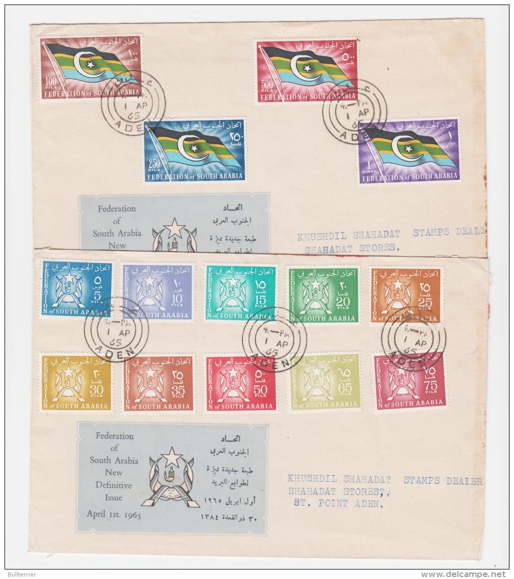 FEDERATION OF SOUTH ARABIA  1965 - DEF SET OF 14 ON 2 ILLUSTRATED FDCS, ADEN POSTMARK - Asia (Other)