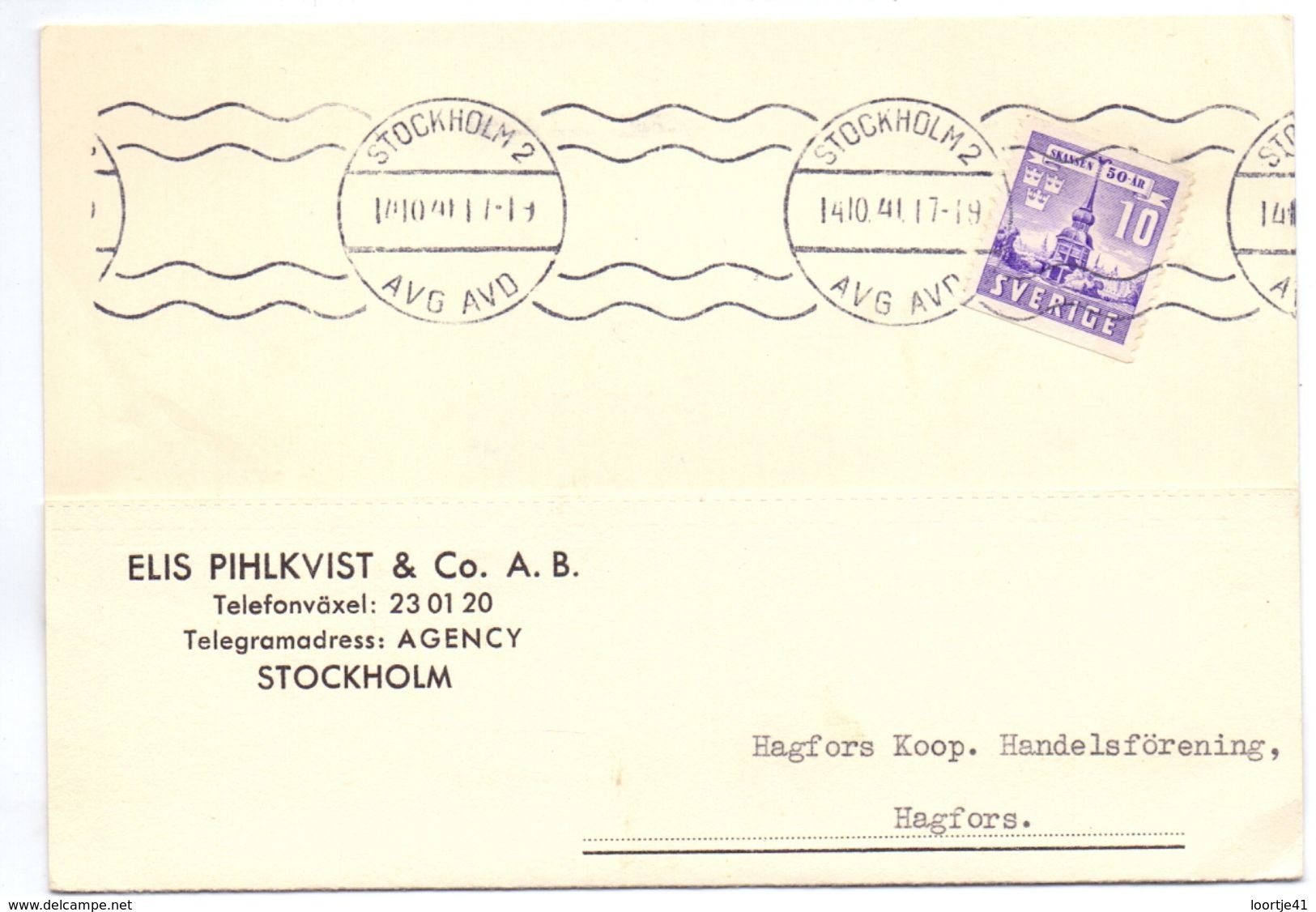 Briefkaart Carte Lettre Brevkort - Elis Pihlkvist Stockholm - Till Hagfors Sverige Suède Zweden 1941 - Postal Stationery