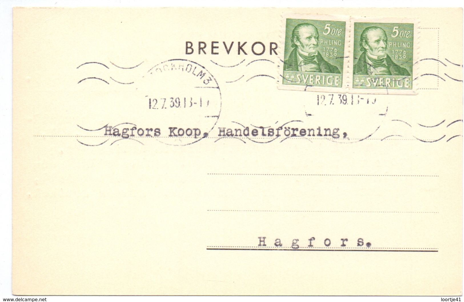Briefkaart Carte Lettre Brevkort - Bendix Josephson Stockholm - Till Hagfors Sverige Suède Zweden 1939 - Postal Stationery