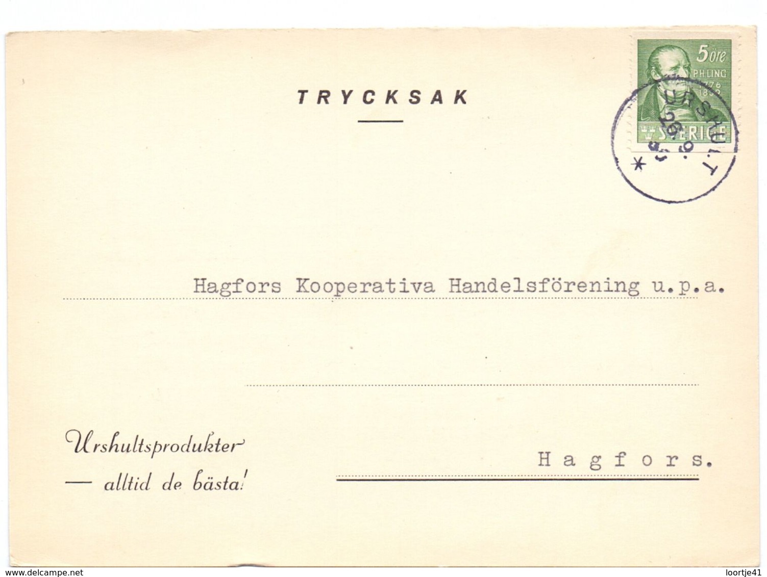 Briefkaart Carte Lettre Brevkort Trycksak - Urshult Till Hagfors Sverige Suède Zweden - Postal Stationery