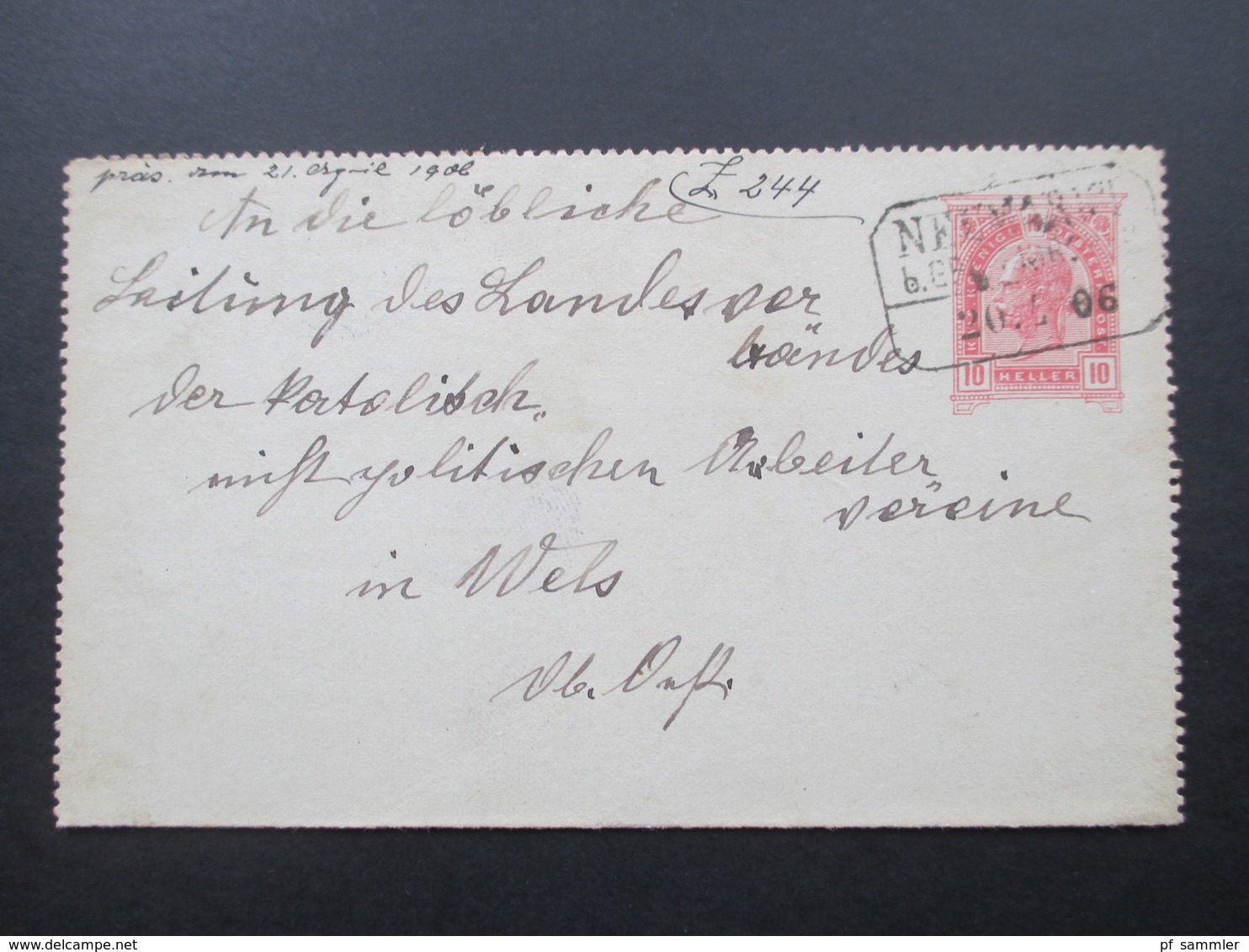 Österreich 1906 Kartenbrief 10 Heller Mit Bahnpost Stempel?! Neumarkt Nach Wels Mit AK Stempel - Briefe U. Dokumente