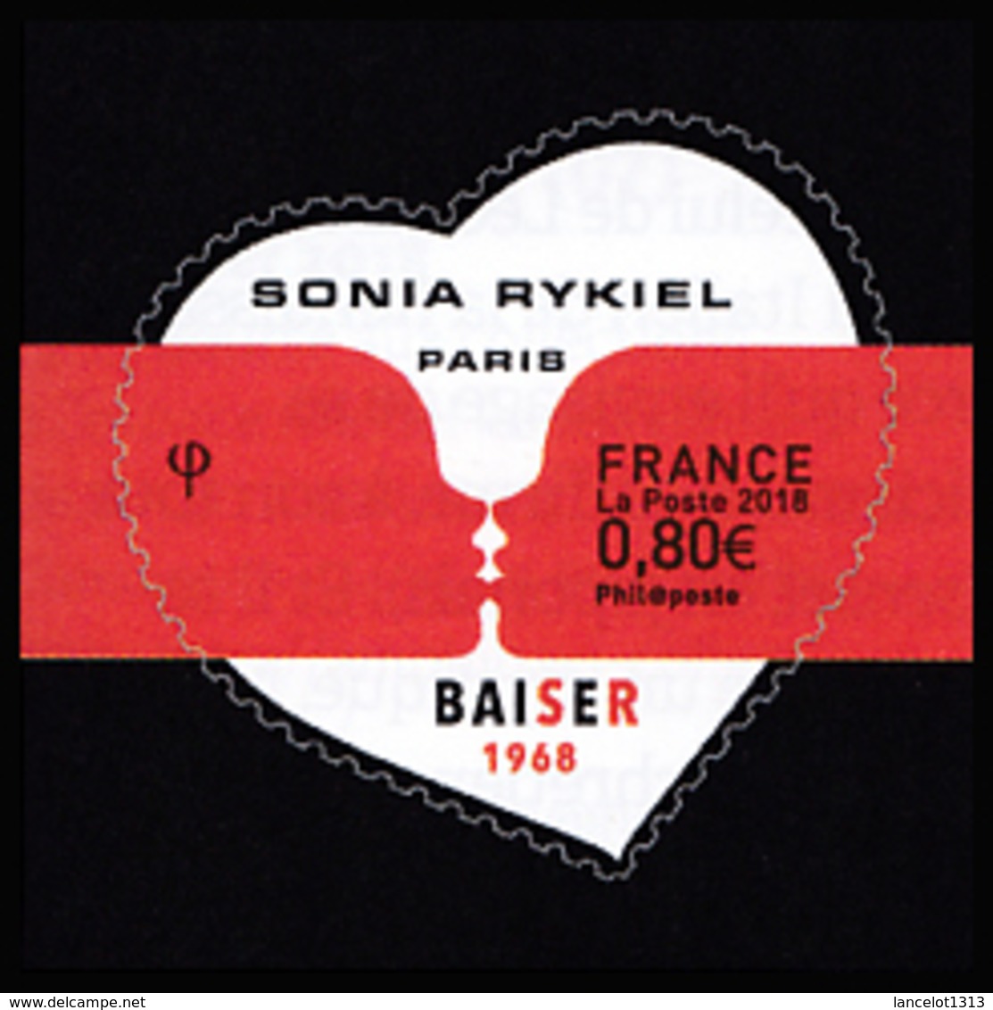 Saint Valentin. Cœur De Sonia Rykiel. Autoadhésifs. Composition Avec 2 Visages Stylisés S'embrassant Et La Mention "Bais - Autres & Non Classés