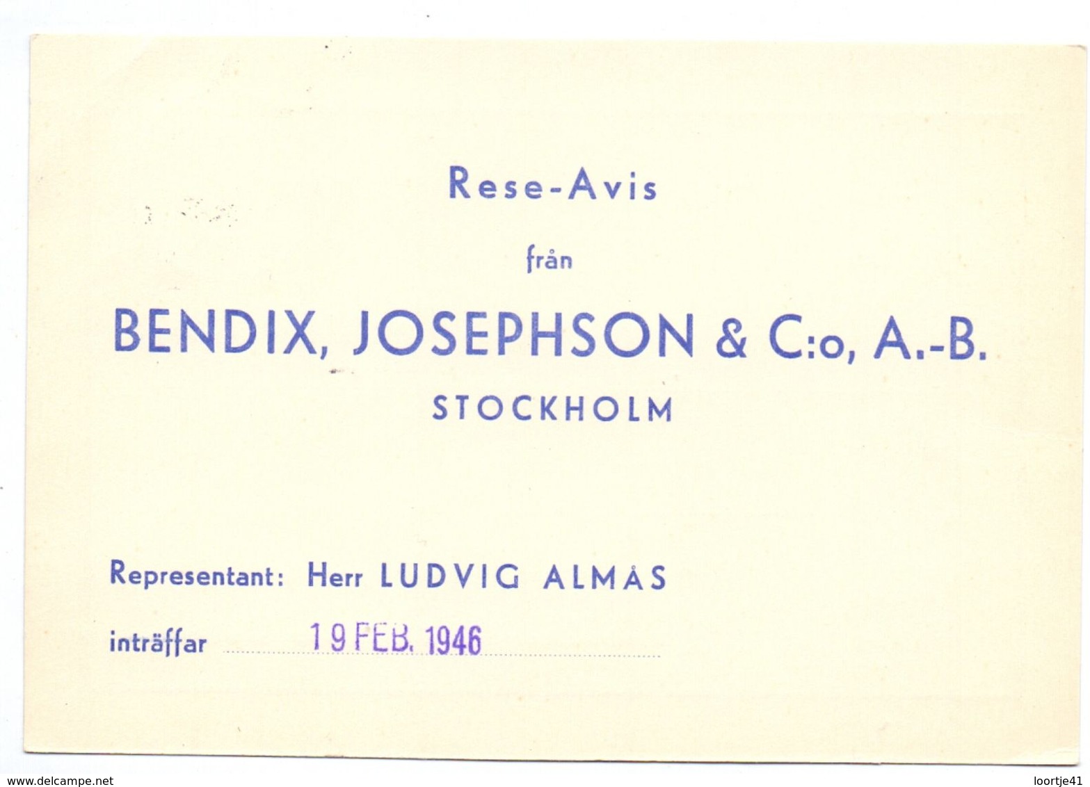 Briefkaart Carte Lettre Brevkort Trycksak - Bendix Josephson Stockholm   Till Hagfors Sverige Suède Zweden 1946 - Postal Stationery