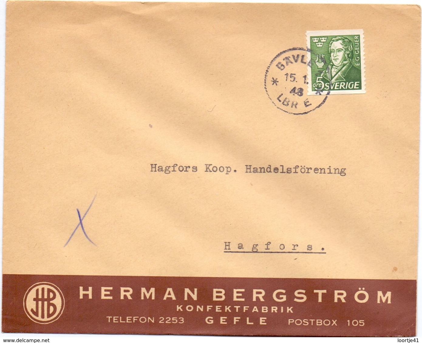 Enveloppe Kuvert  - Pub Reklam Konfektfabrik Herman Bergström Gefle - Till Hagfors Sverige Suède Zweden 1948 - Autres & Non Classés