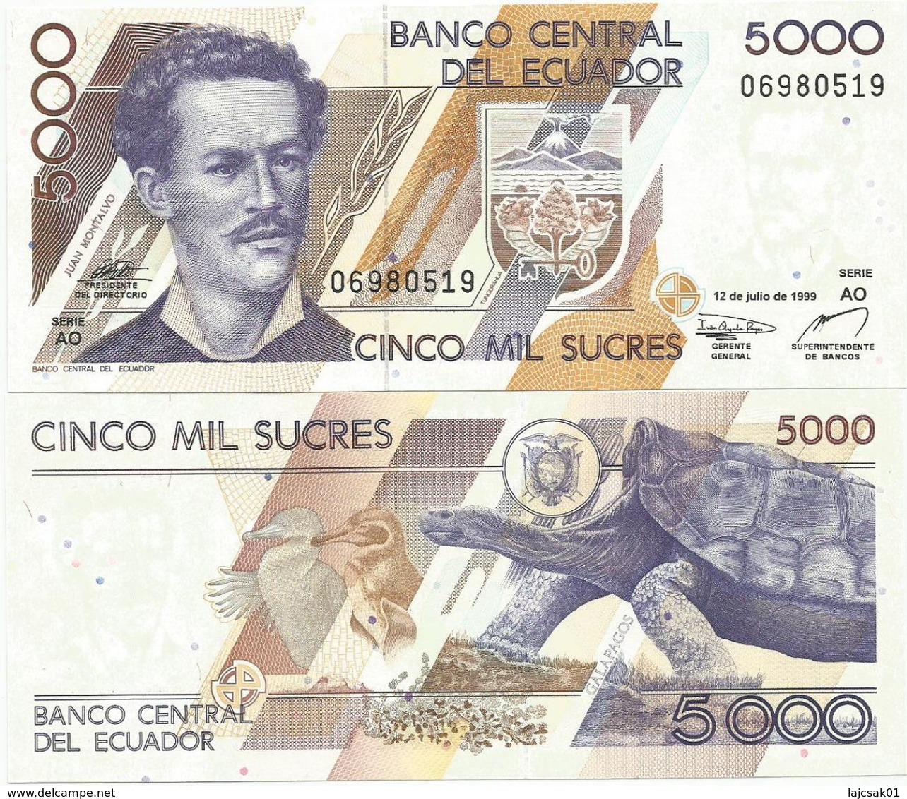 Ecuador 5000 Sucres 1999. UNC 5.000 Sucres - Equateur